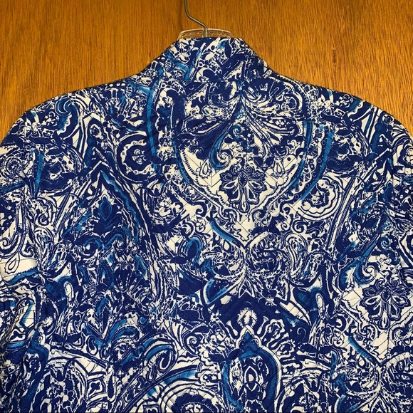 Women’s 0 (S / 4) CHICO’S Royal Blue White Paisley Light Spring Quilted Jacket - Picture 11 of 15